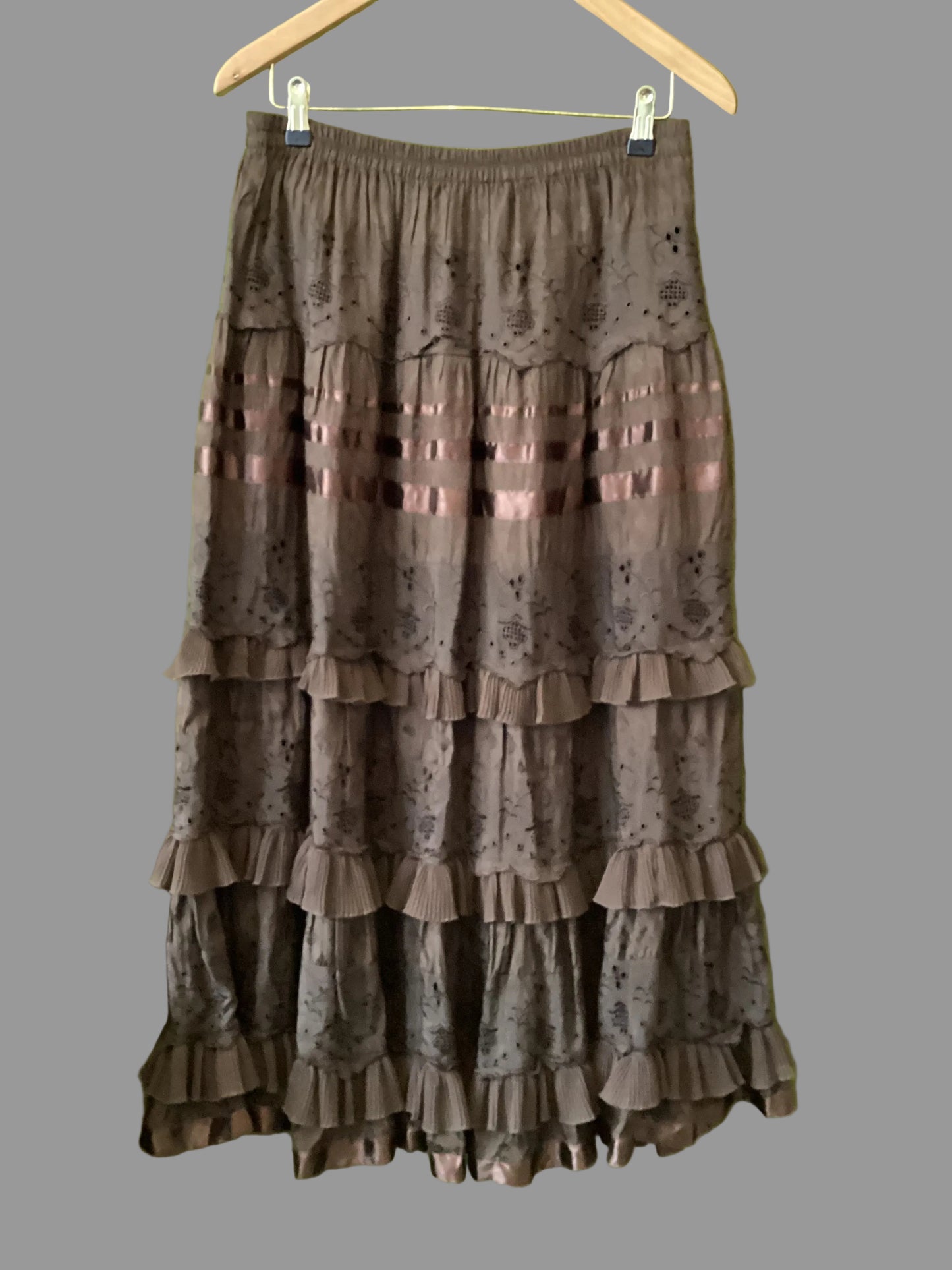 Schiaparelli Noa Noa Brown Frilled Skirt Size M
