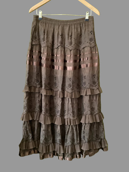 Schiaparelli Noa Noa Brown Frilled Skirt Size M