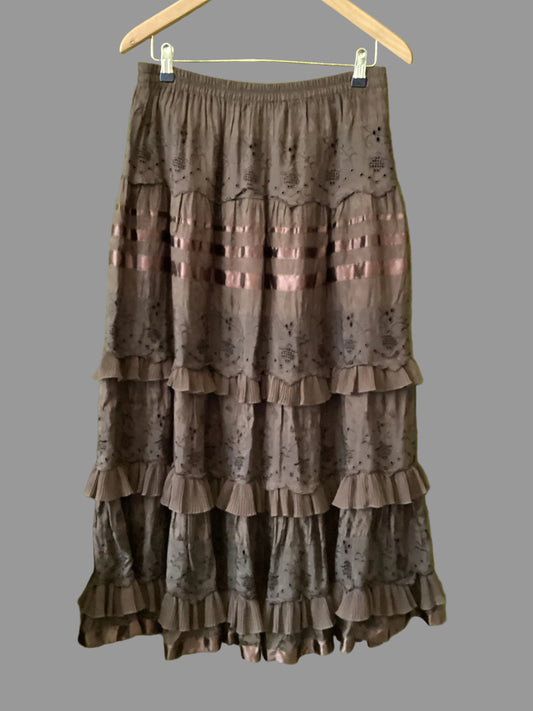 Schiaparelli Noa Noa Brown Frilled Skirt Size M