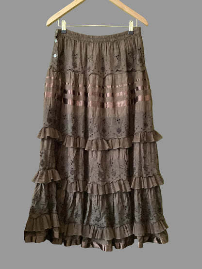 Schiaparelli Noa Noa Brown Frilled Skirt Size M