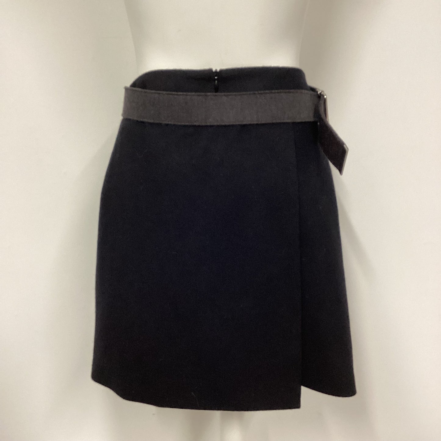 Nicole Farhi Black 100% Wool Mini Skirt With Belt Size 12