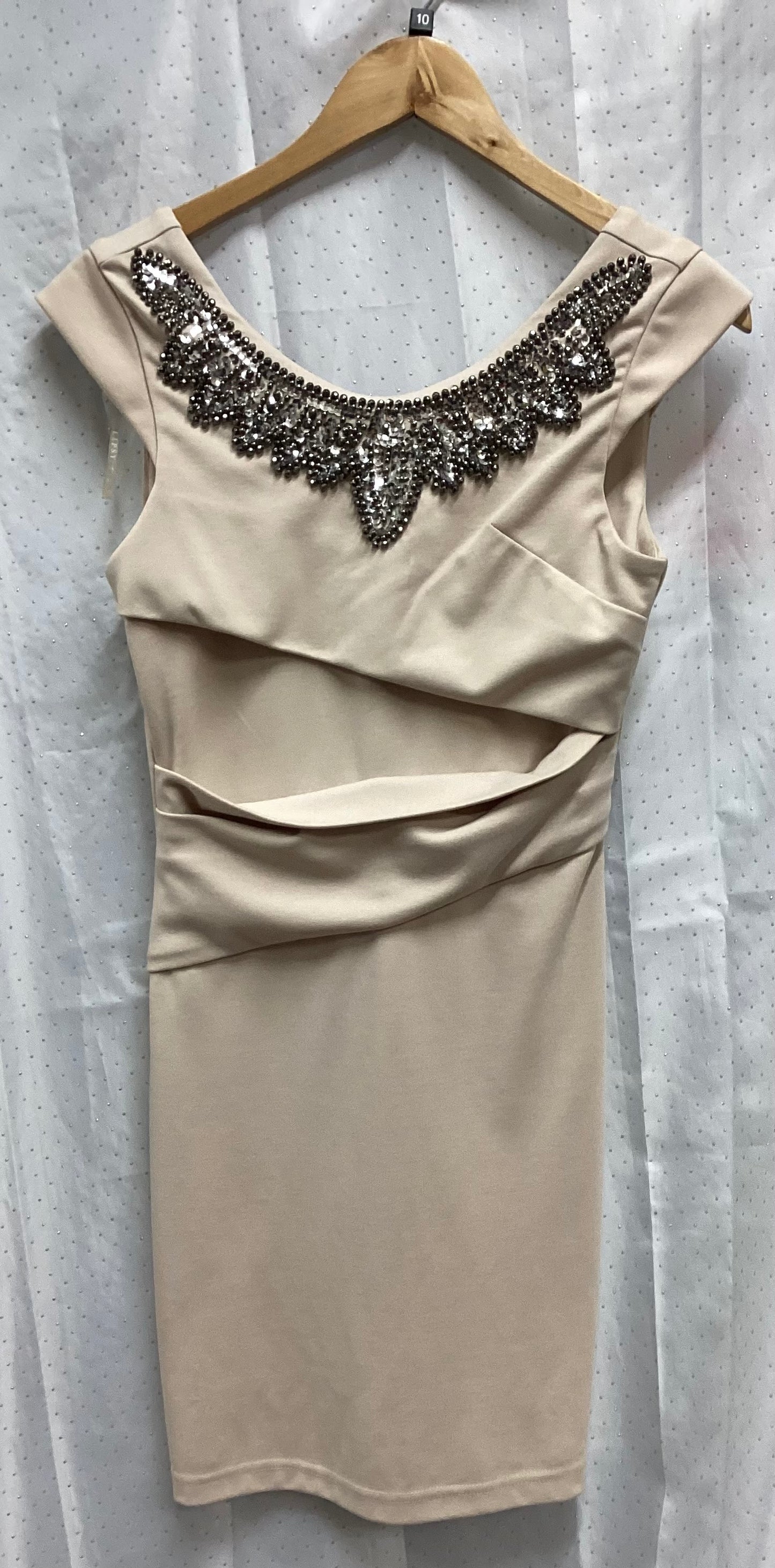 Lipsy Embellished Beige Cap Sleeve Midi Dress 10