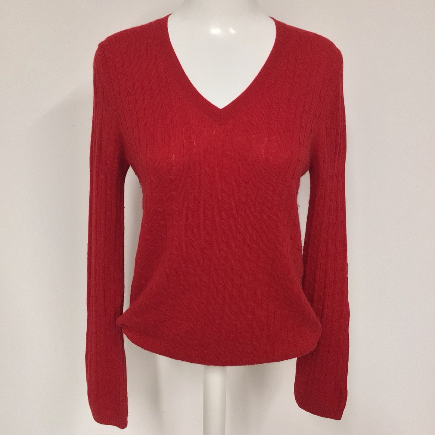 Uniqlo Red Cable Knit Wool & Cashmere Blend V Neck Jumper Size M