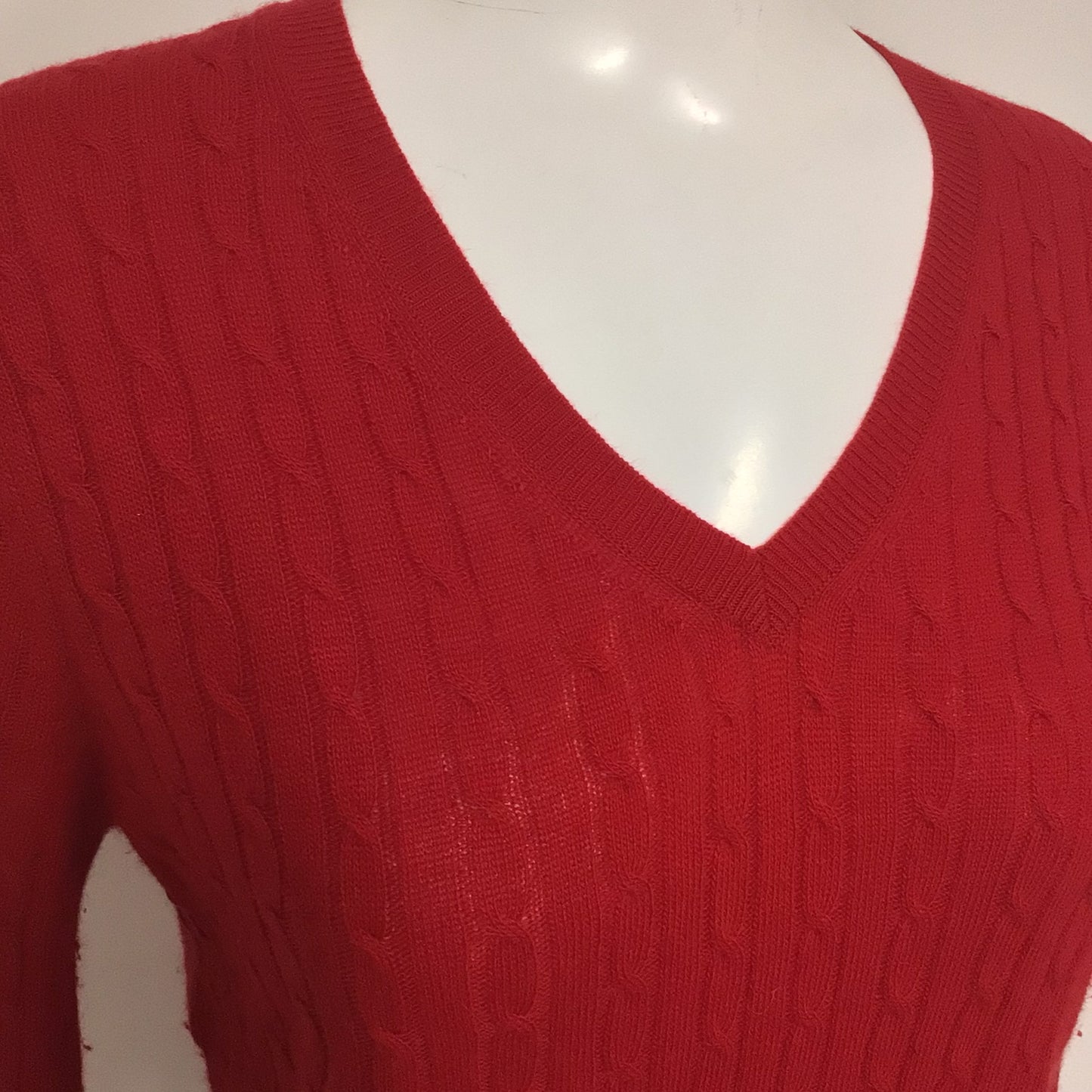 Uniqlo Red Cable Knit Wool & Cashmere Blend V Neck Jumper Size M