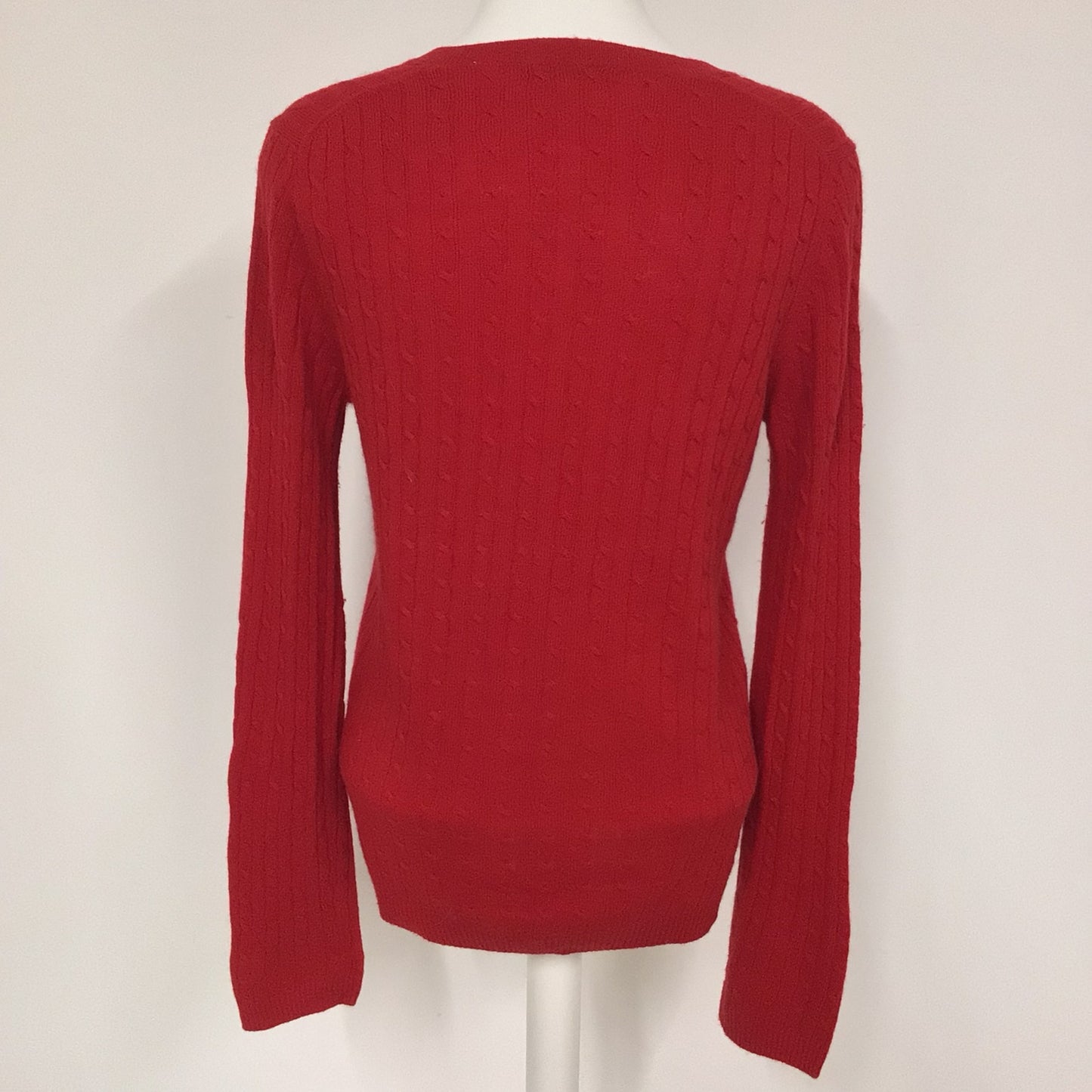 Uniqlo Red Cable Knit Wool & Cashmere Blend V Neck Jumper Size M