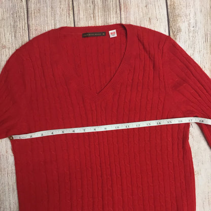 Uniqlo Red Cable Knit Wool & Cashmere Blend V Neck Jumper Size M