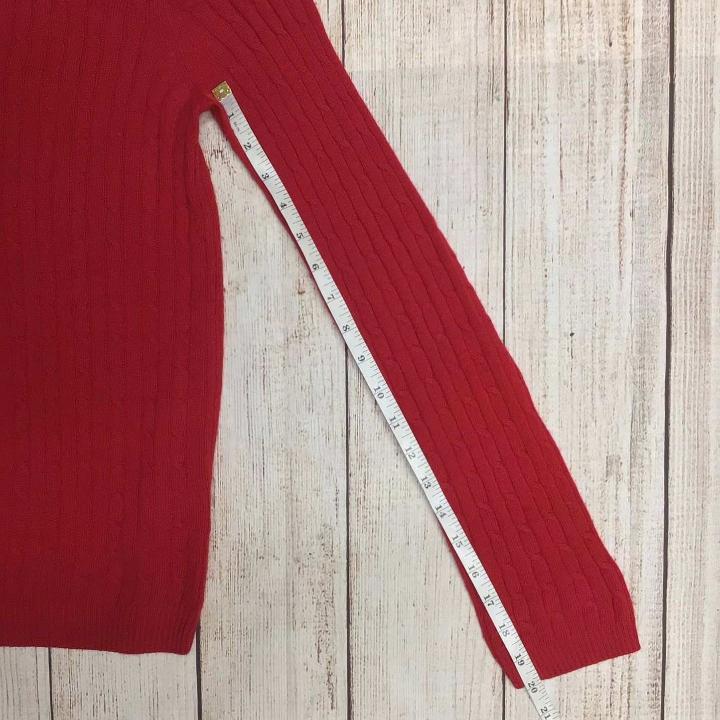 Uniqlo Red Cable Knit Wool & Cashmere Blend V Neck Jumper Size M