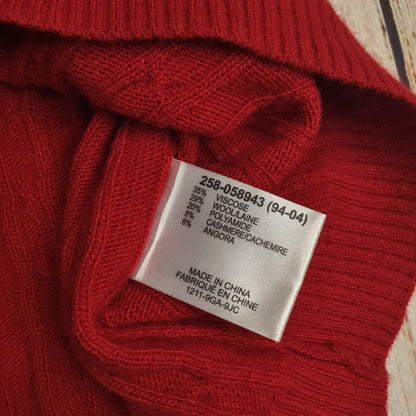 Uniqlo Red Cable Knit Wool & Cashmere Blend V Neck Jumper Size M