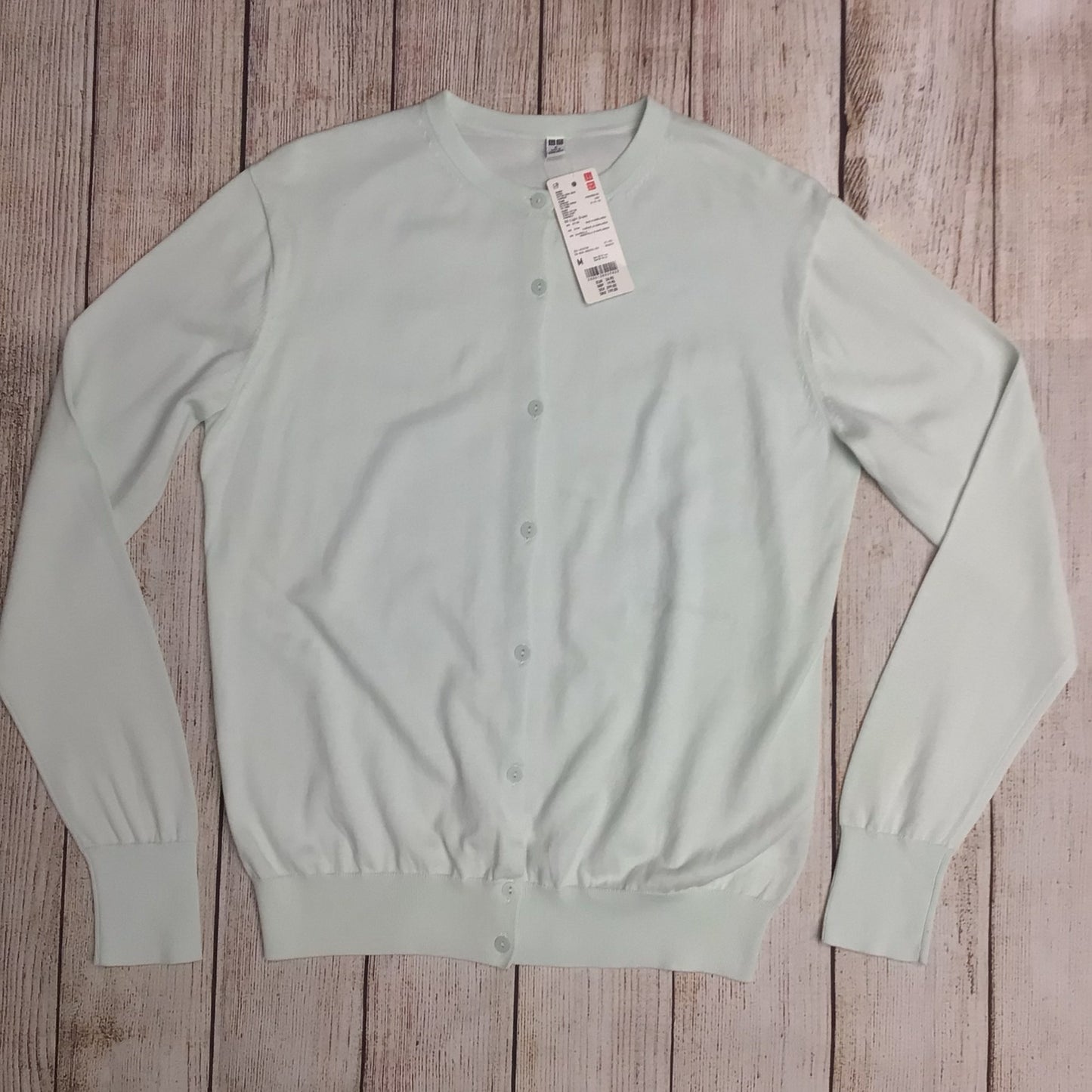 BNWT Uniqlo Light Green 100% Cotton Crew Neck Cardigan Size M