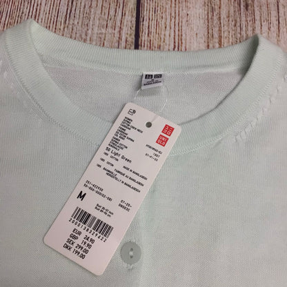 BNWT Uniqlo Light Green 100% Cotton Crew Neck Cardigan Size M