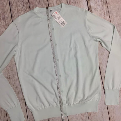 BNWT Uniqlo Light Green 100% Cotton Crew Neck Cardigan Size M