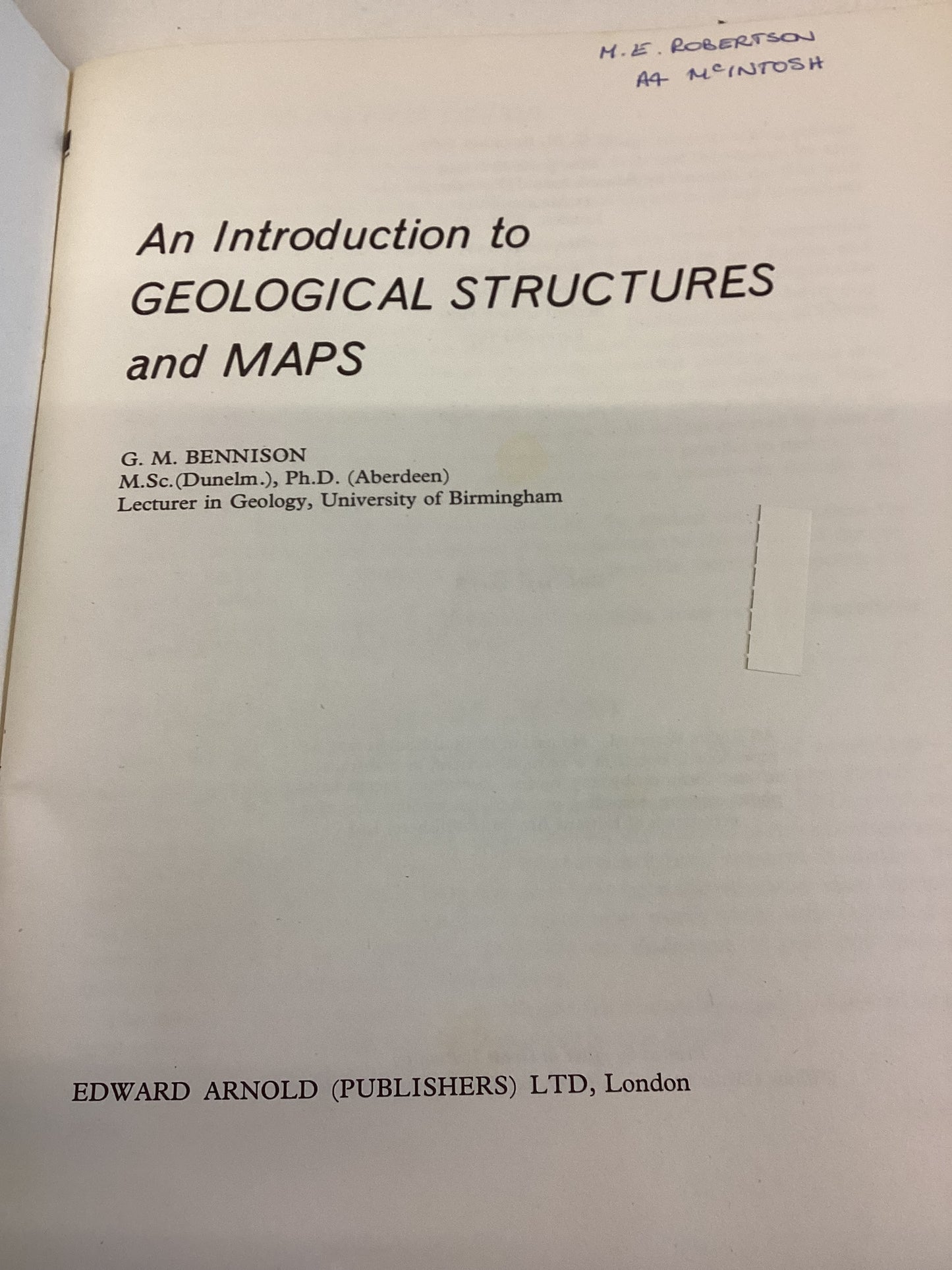 An Introduction to Geological Structures and Maps Second Edition G M Bennison
