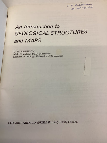 An Introduction to Geological Structures and Maps Second Edition G M Bennison