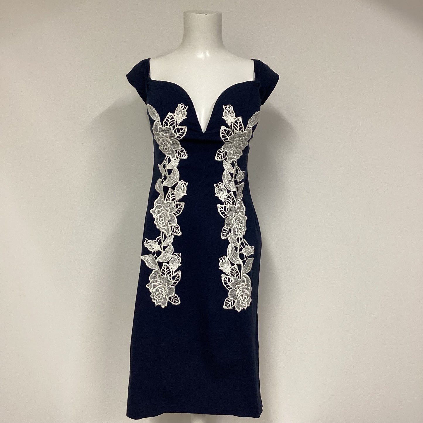 RARE LONDON Blue Bodycon Dress W/ White Details Size 14