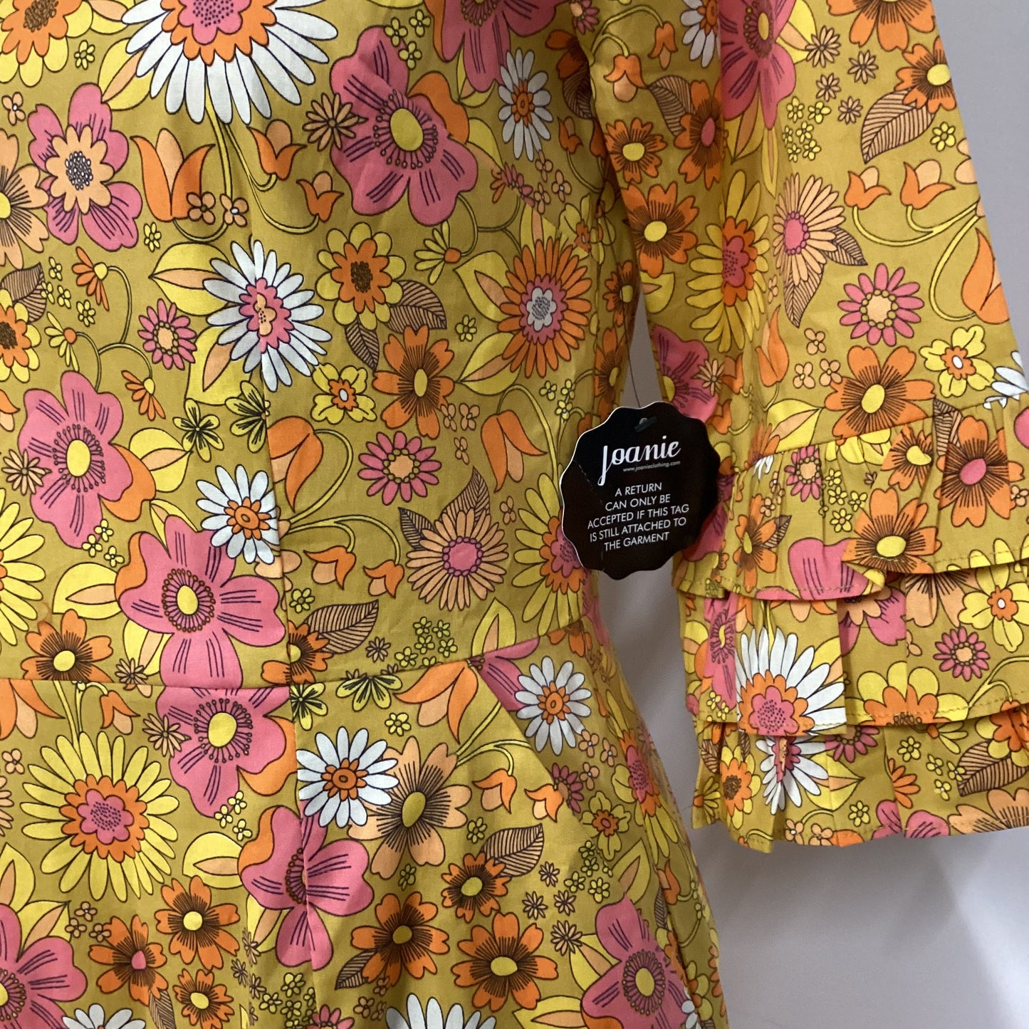 BNWT Joanie Caitlyn Oil Yellow Floral 70’s Dress Size 10