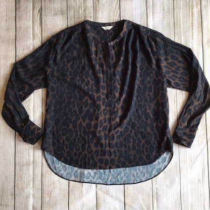 Hush Brown Animal Print Half Button Up Blouse Size 6 UK