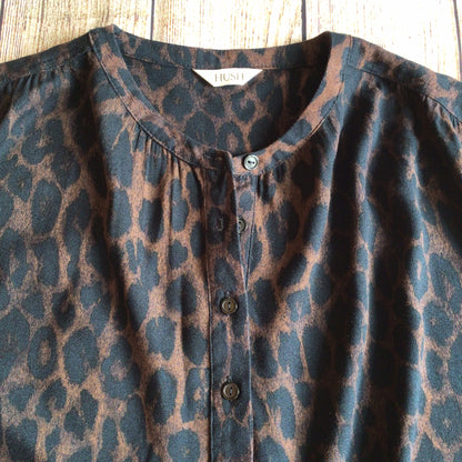 Hush Brown Animal Print Half Button Up Blouse Size 6 UK