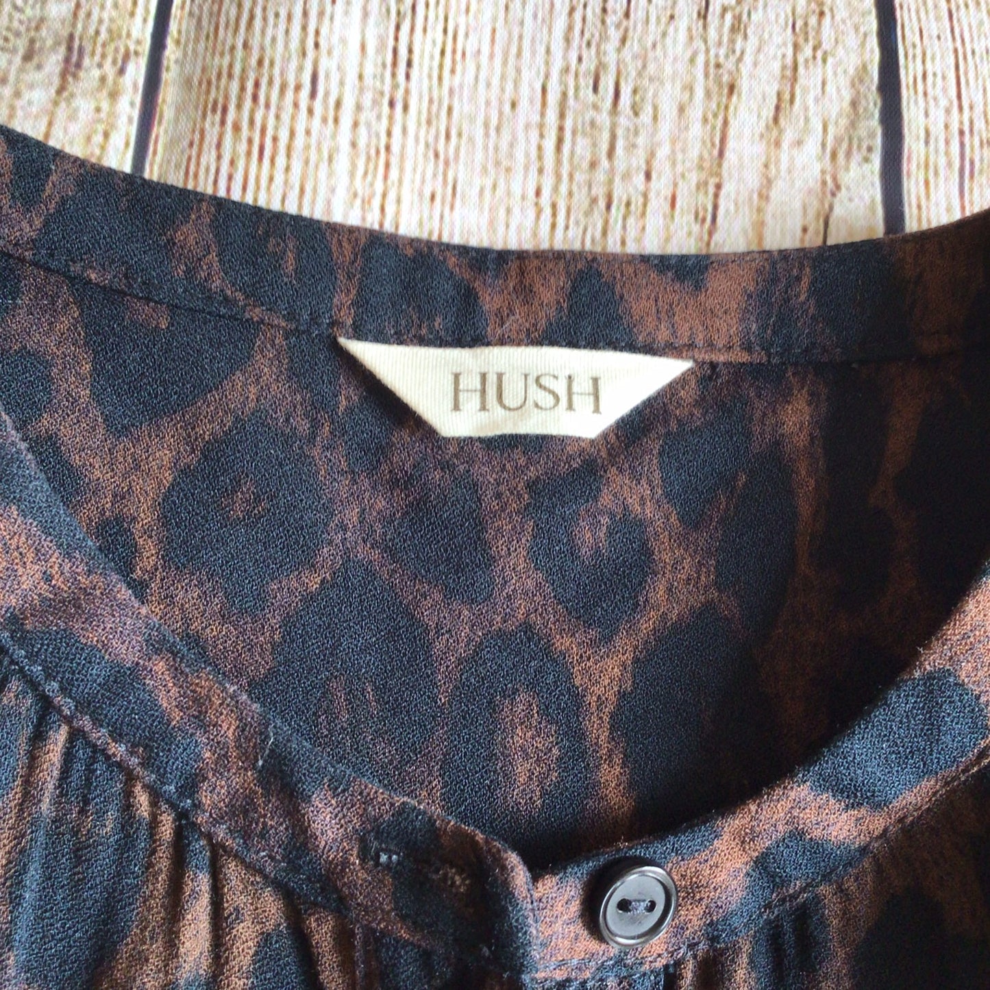 Hush Brown Animal Print Half Button Up Blouse Size 6 UK