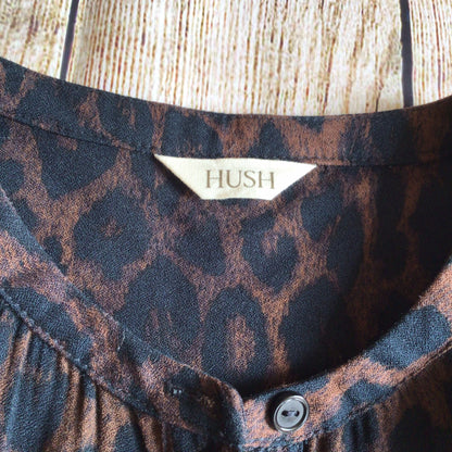 Hush Brown Animal Print Half Button Up Blouse Size 6 UK