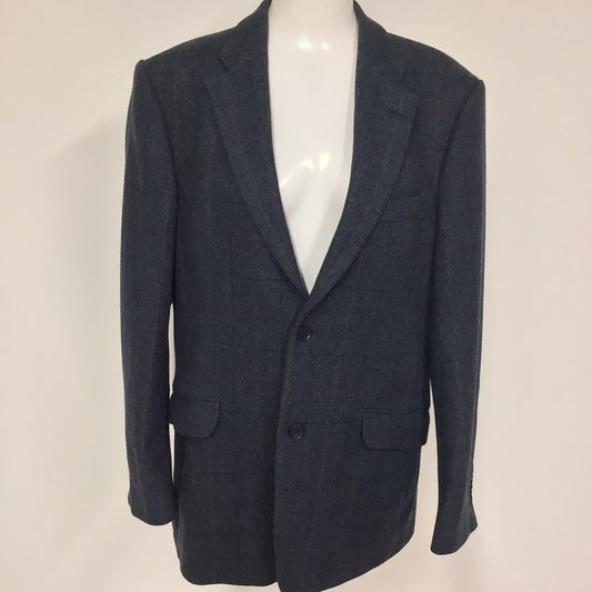 Santinelli Reid & Taylor Blue Checked 100% Wool Blazer Jacket Size 42R