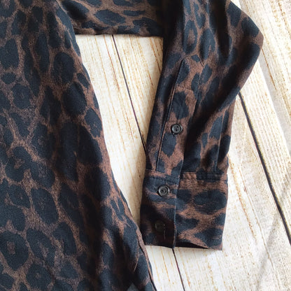 Hush Brown Animal Print Half Button Up Blouse Size 6 UK