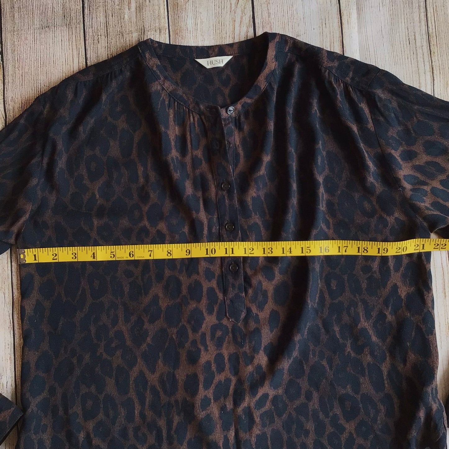 Hush Brown Animal Print Half Button Up Blouse Size 6 UK