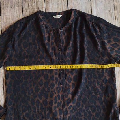 Hush Brown Animal Print Half Button Up Blouse Size 6 UK