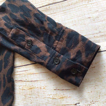 Hush Brown Animal Print Half Button Up Blouse Size 6 UK