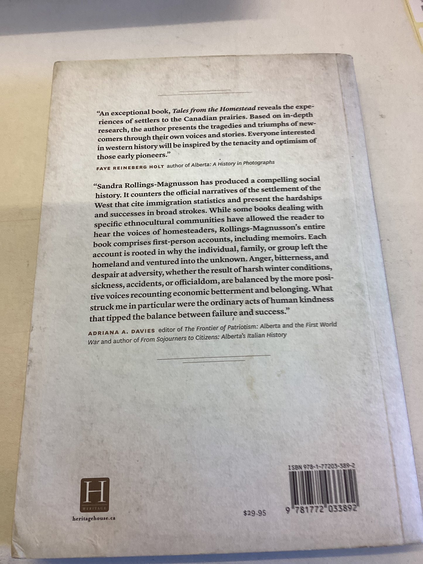 Tales From The Homestead A History of Prairie Pioneers 1867 - 1914 Sandra Rollings-Magnusson