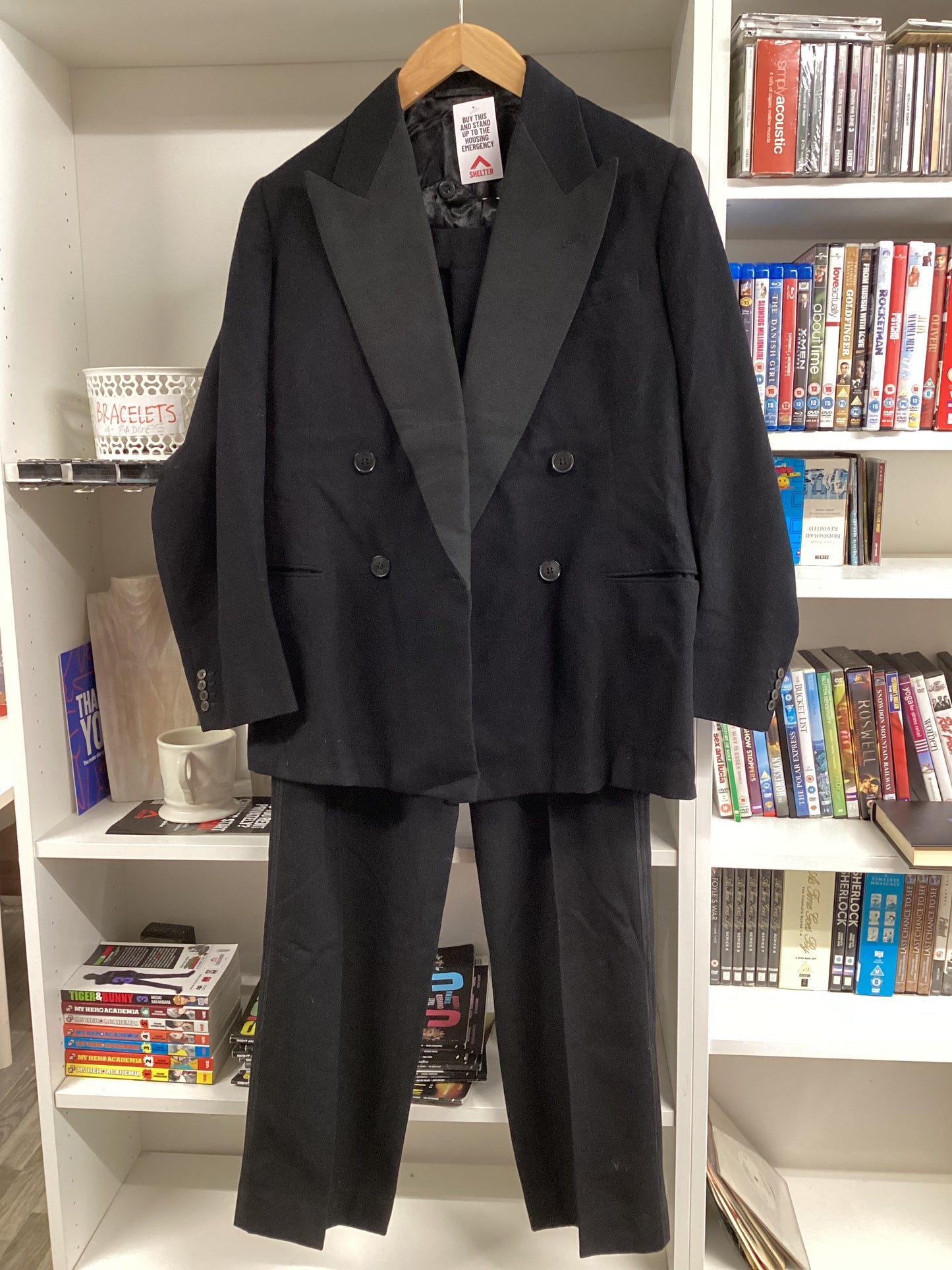 1950s Black 2 Piece Dinner Suit Jacket 40" Trousers 36"