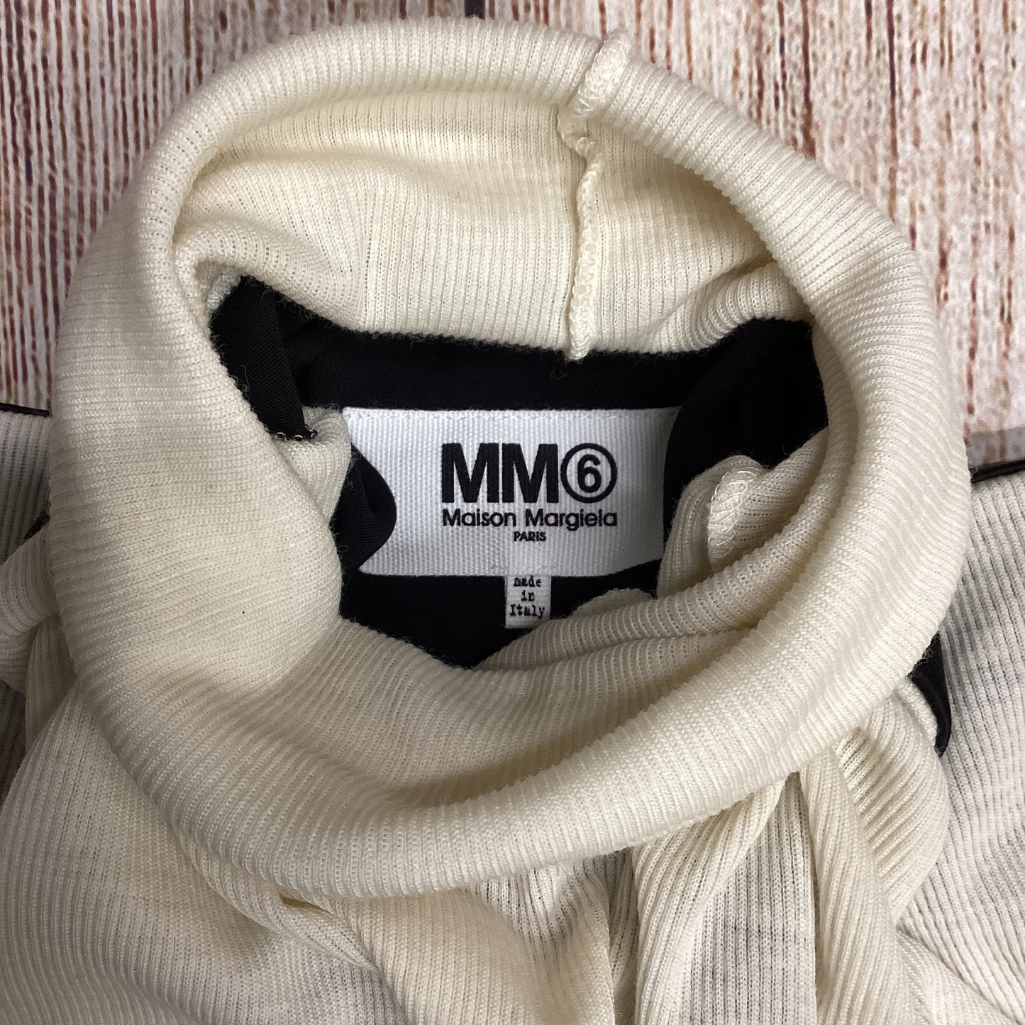 Maison Margiela Paris Cream & Black Wool Oversized Turtleneck Jumper Size S