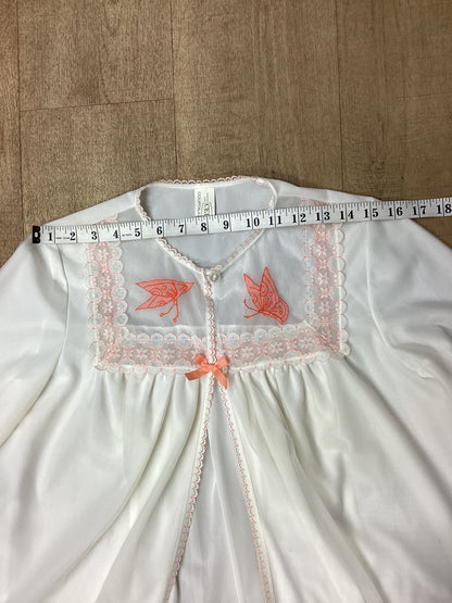 Celon White & Orange Nylon Embroidered Nightrobe