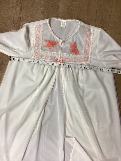 Celon White & Orange Nylon Embroidered Nightrobe