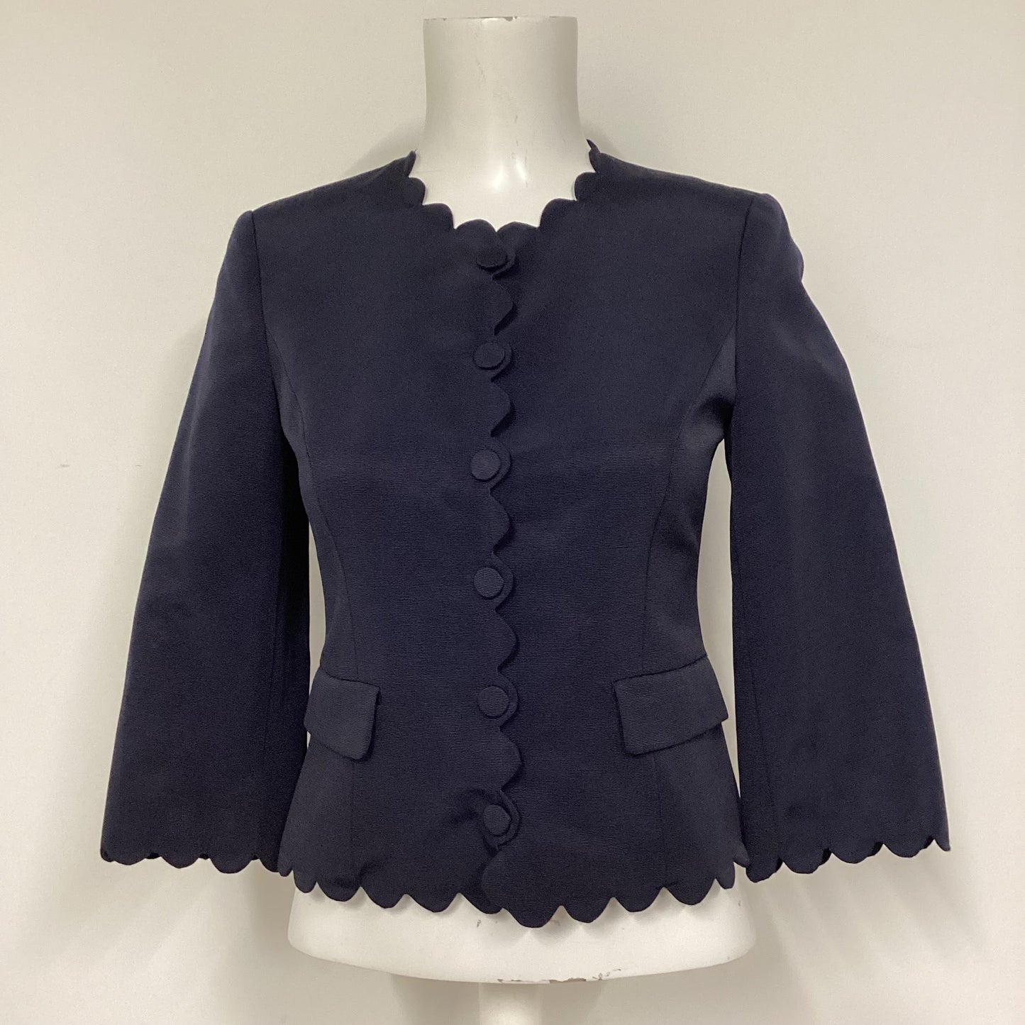 Hobbs Navy Blue Scalloped Short Jacket Size 8