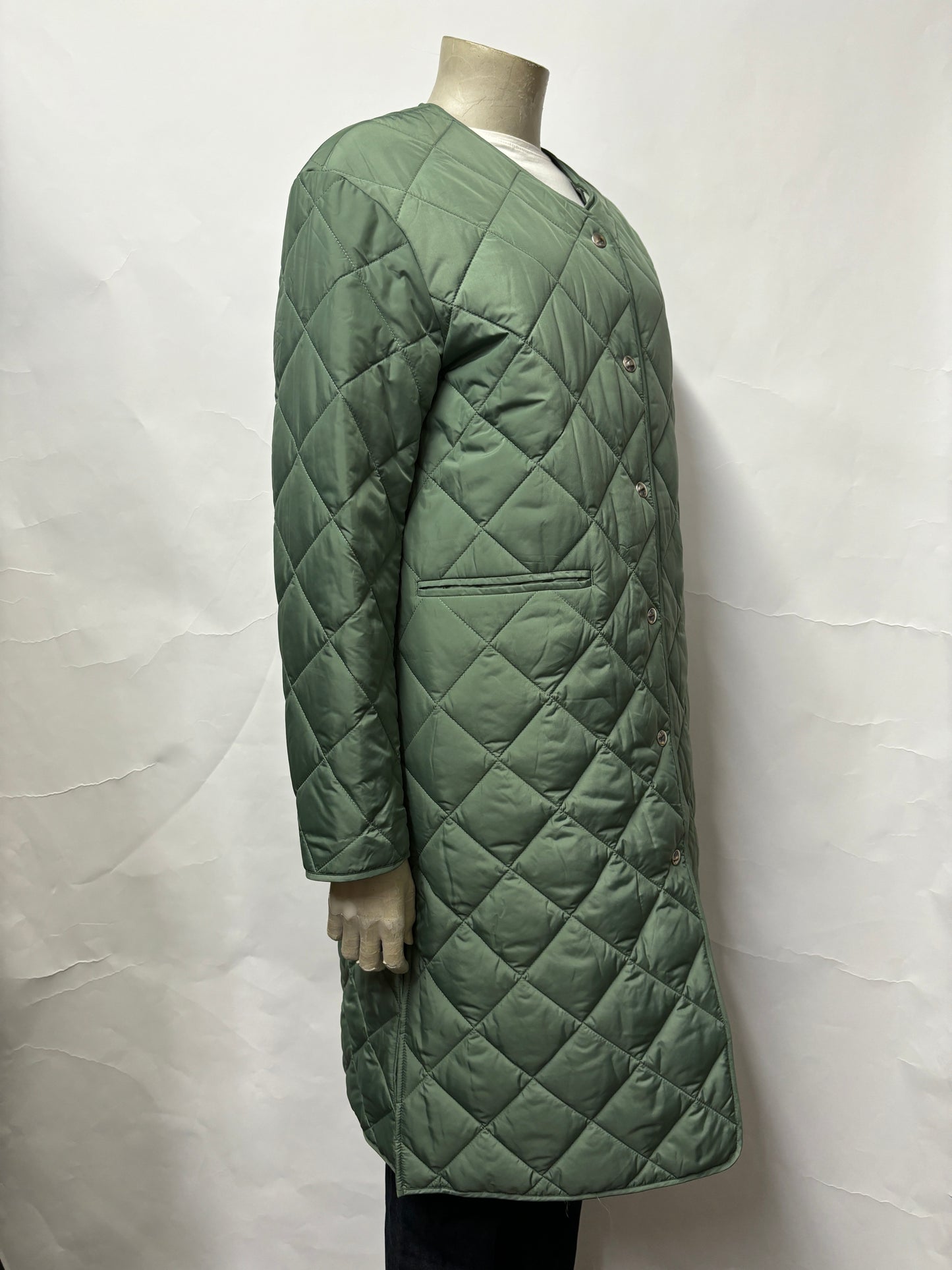 ARKET Green Quilted Long Line Over Coat XS