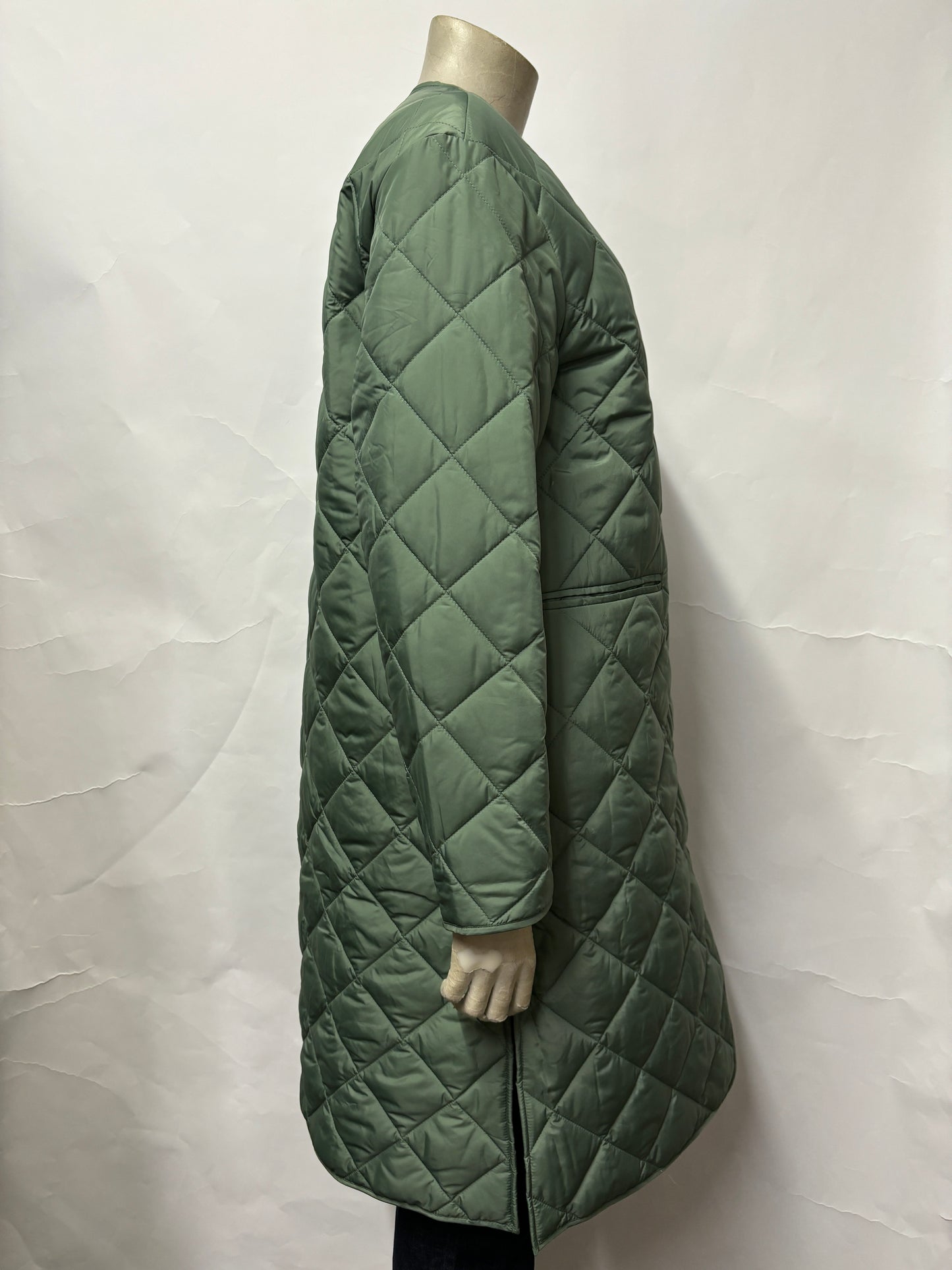 ARKET Green Quilted Long Line Over Coat XS