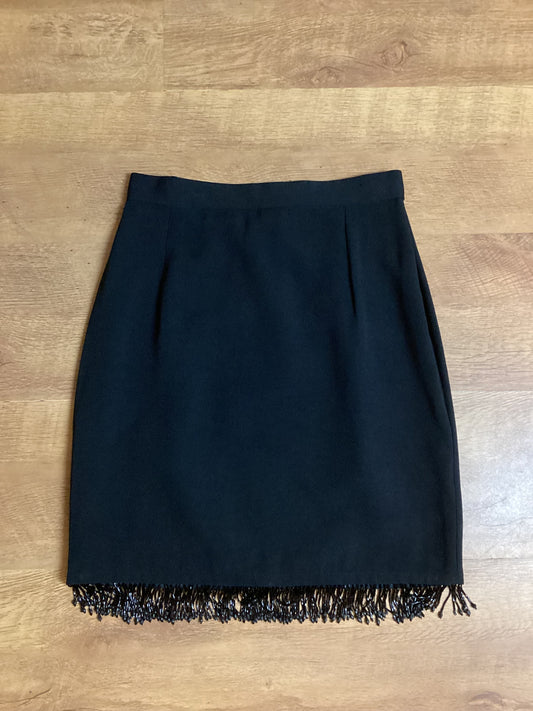 Vintage Charlotte Halton Beaded Fringe Black Skirt Size 27"