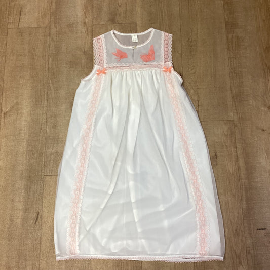 Celon Sleeveless White & Orange Embroidered Nightdress