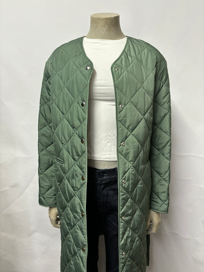 ARKET Green Quilted Long Line Over Coat XS