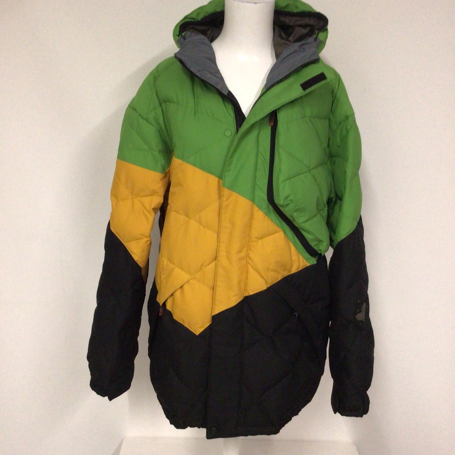 Quiksilver Candide Green, Yellow, Black 80% Down Ski Jacket Size L