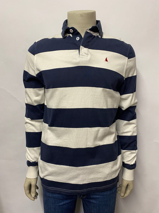 Musto Navy & White Striped Cotton Polo Sweater Medium