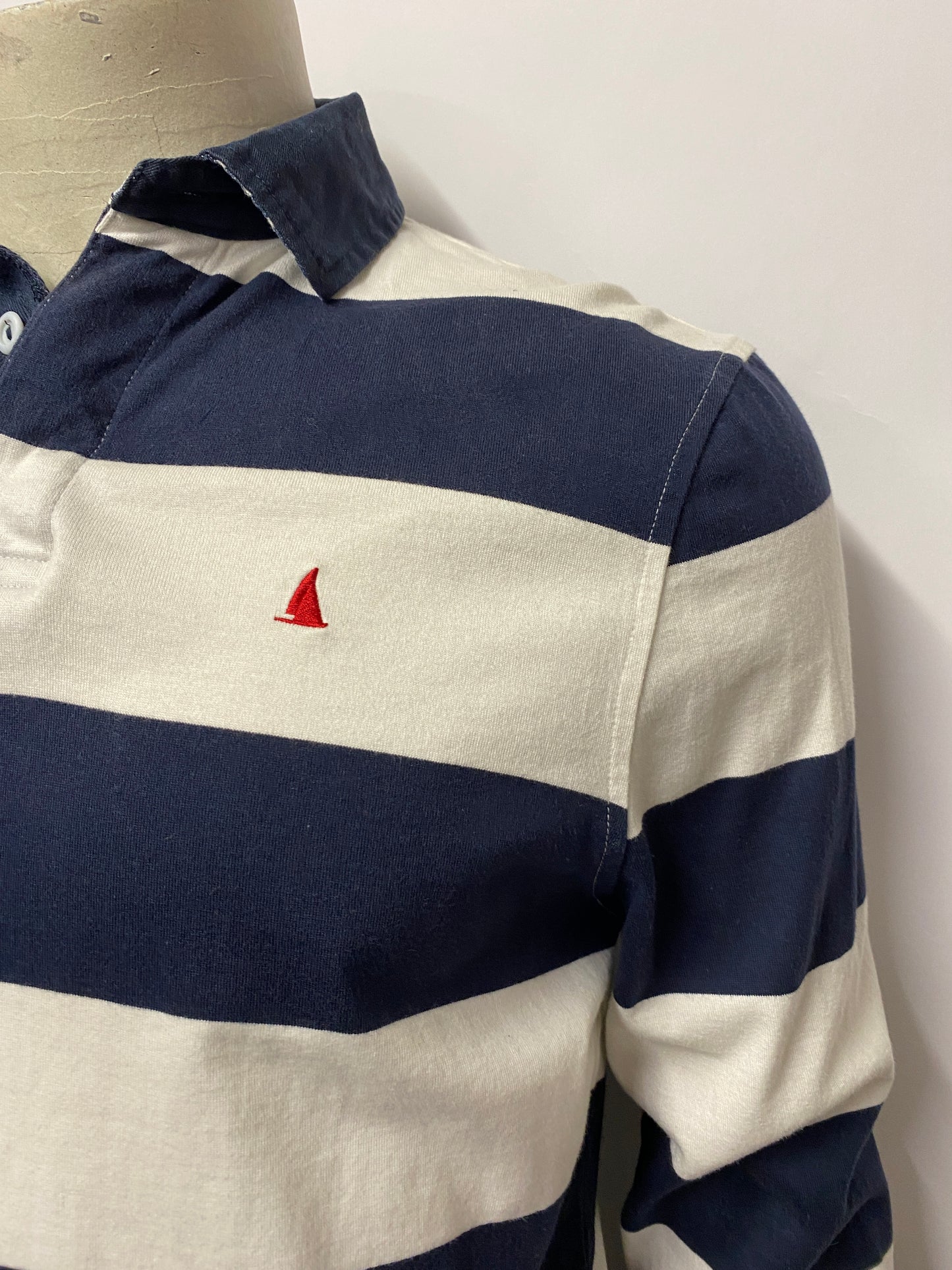 Musto Navy & White Striped Cotton Polo Sweater Medium