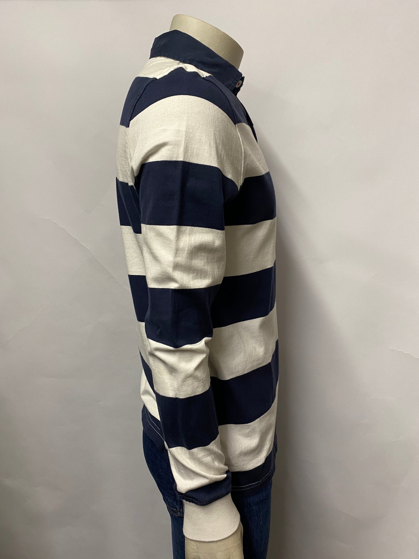 Musto Navy & White Striped Cotton Polo Sweater Medium