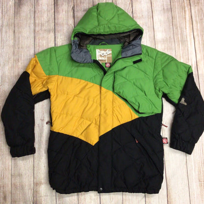 Quiksilver Candide Green, Yellow, Black 80% Down Ski Jacket Size L