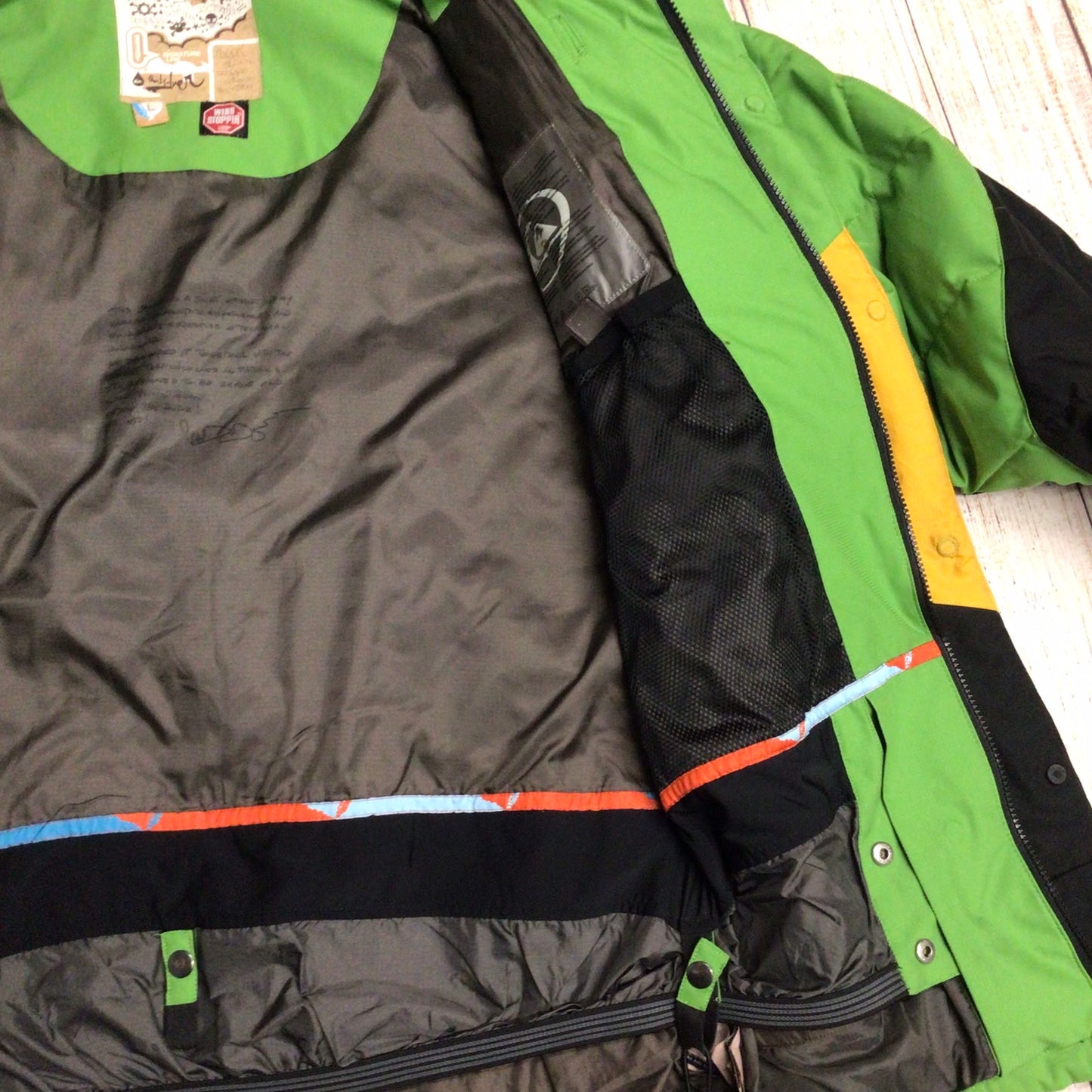 Quiksilver Candide Green, Yellow, Black 80% Down Ski Jacket Size L