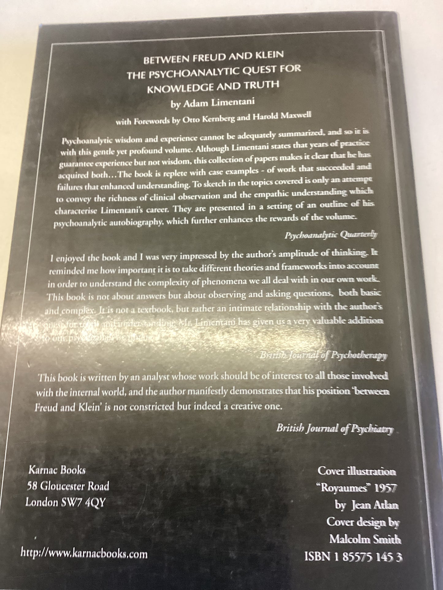 Between Freud and Klein The Psychoanalytic Quest  Adam Limentani