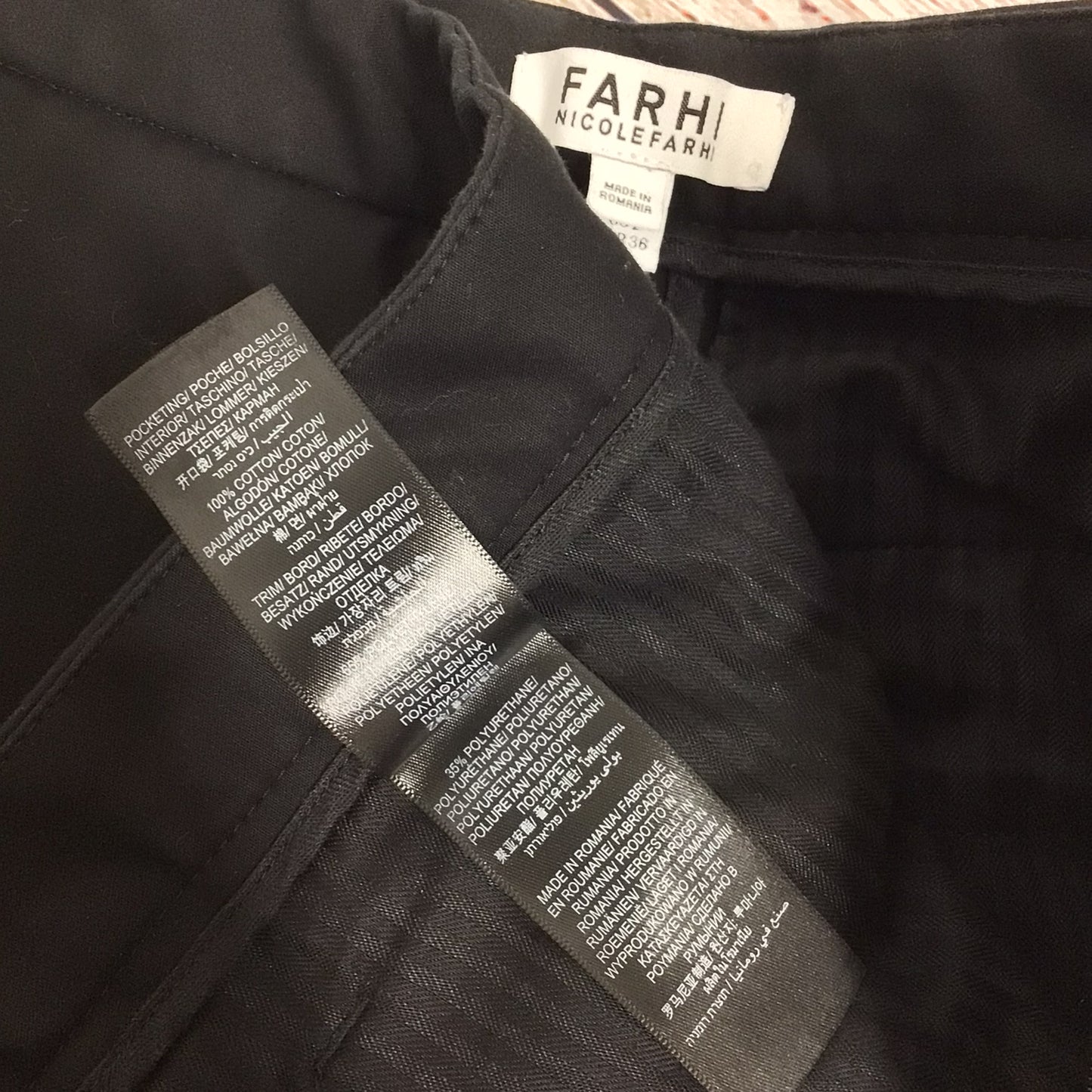 Nicole Farhi Black Trousers w/Side Zip 98% Cotton Size 6