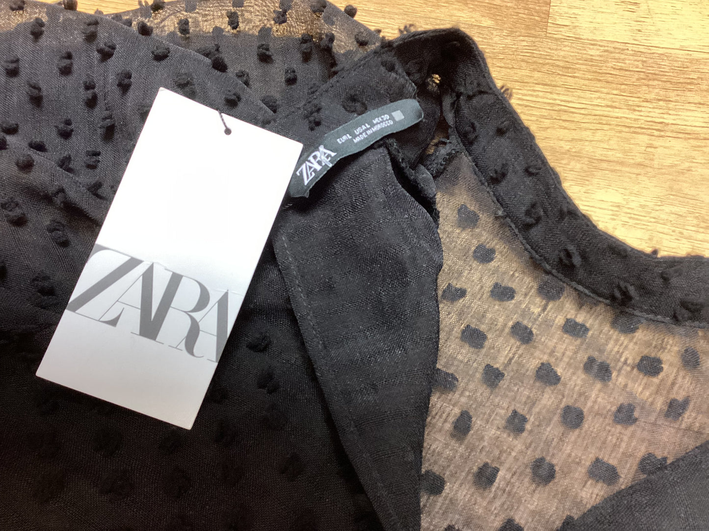 BNWT Zara Black Polka Dot Puff Sleeve Blouse RRP £22 Size L