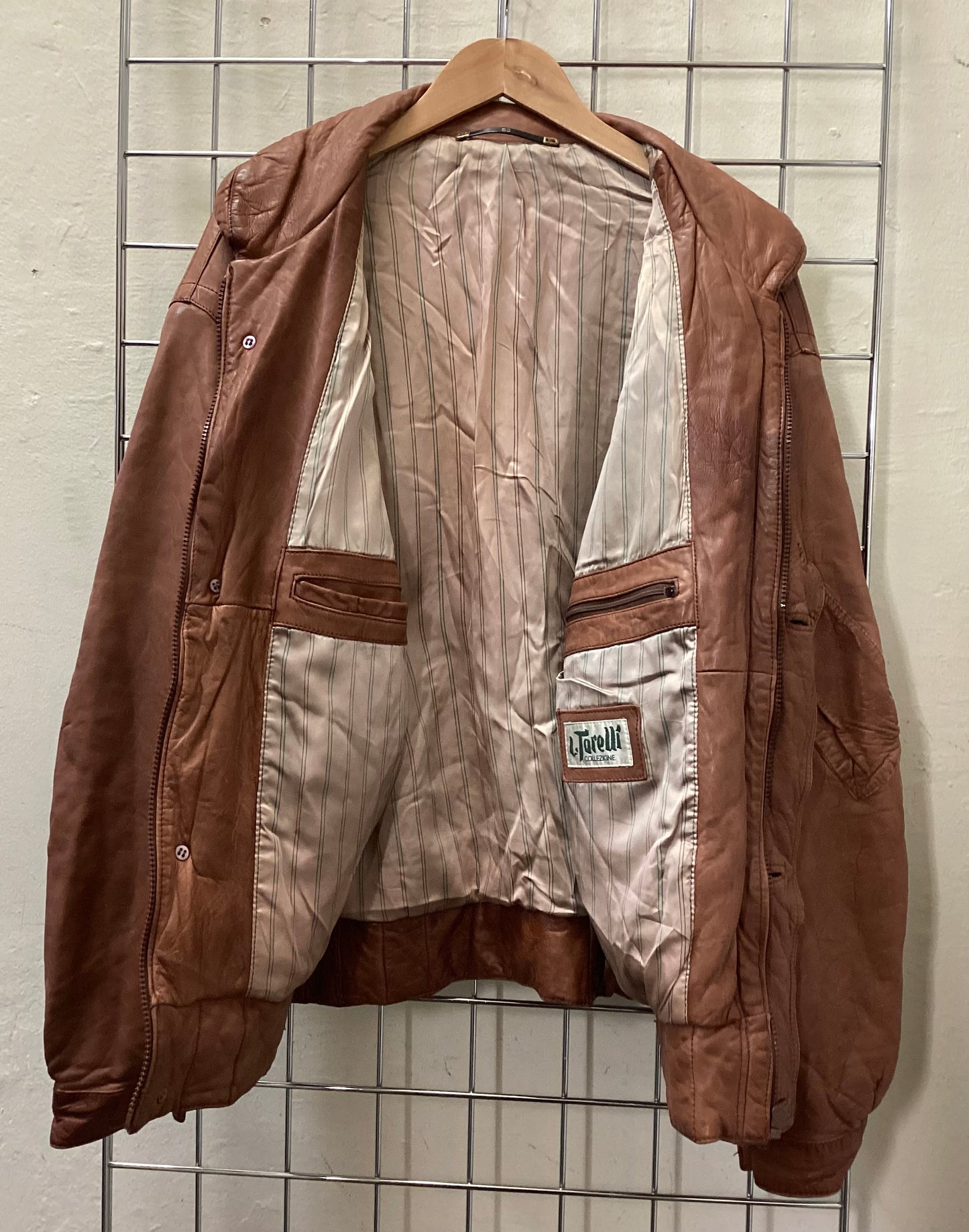 Vintage L.Torelli Tan Leather Jacket Oversized size L