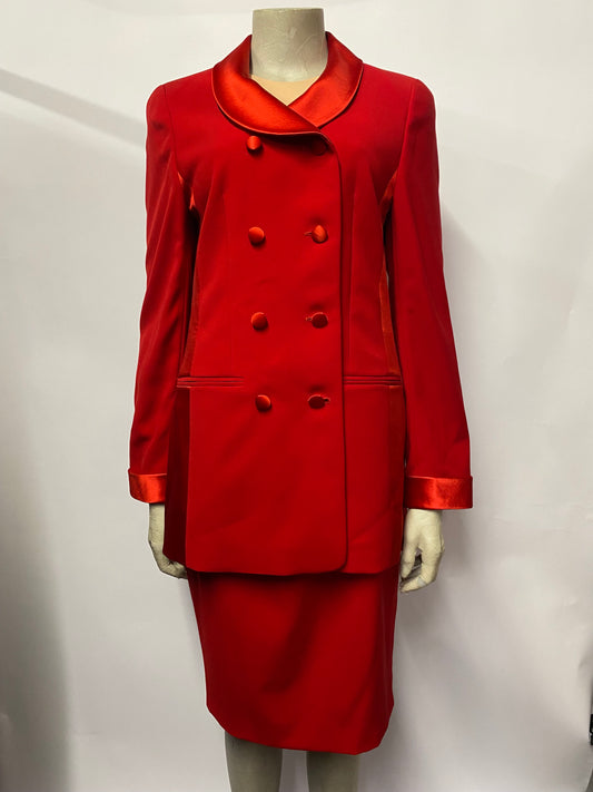 Louis Feraud Red Skirt Suit Vintage Small